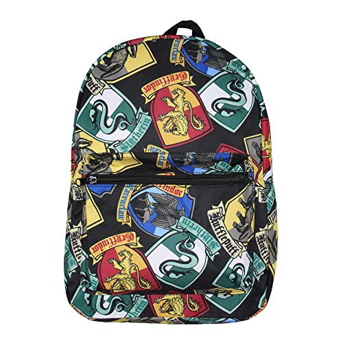 Bioworld Harry Potter Backpack Hogwarts Houses Crest All Over Print Laptop Travel Backpack