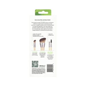 EcoTools New Natural Conceal, Enhance, & Sculpt Trio, Makeup Brushes For Foundation, Concealer, & Brows, Dense, Synthetic Bristles For Sculpting Face, Vegan & Cruelty-Free, 3 Piece Set