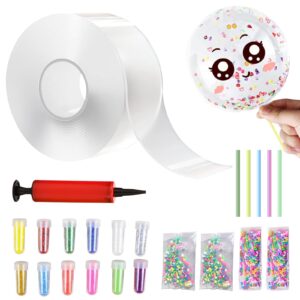 Nano Tape Bubbles Kit, Double Sided Tape Magic Plastic Bubbles Balloon, DIY Craft Kit, Nano Tape Elastic Bubble for Adult, Kids, Girls, Boys, Party Favors & Fidget Toys (9.8 Feet)