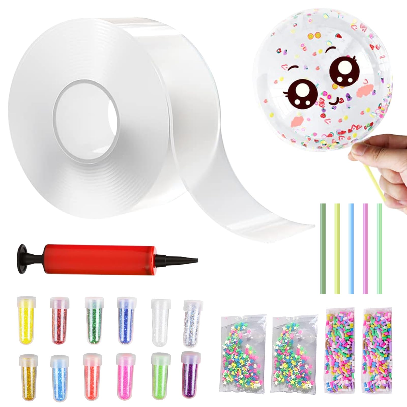 Nano Tape Bubbles Kit, Double Sided Tape Magic Plastic Bubbles Balloon, DIY Craft Kit, Nano Tape Elastic Bubble for Adult, Kids, Girls, Boys, Party Favors & Fidget Toys (9.8 Feet)