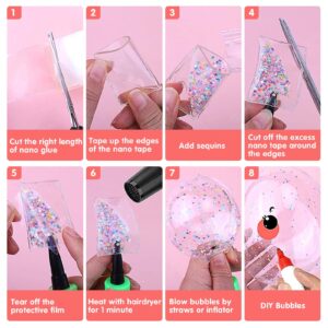 Nano Tape Bubbles Kit, Double Sided Tape Magic Plastic Bubbles Balloon, DIY Craft Kit, Nano Tape Elastic Bubble for Adult, Kids, Girls, Boys, Party Favors & Fidget Toys (9.8 Feet)