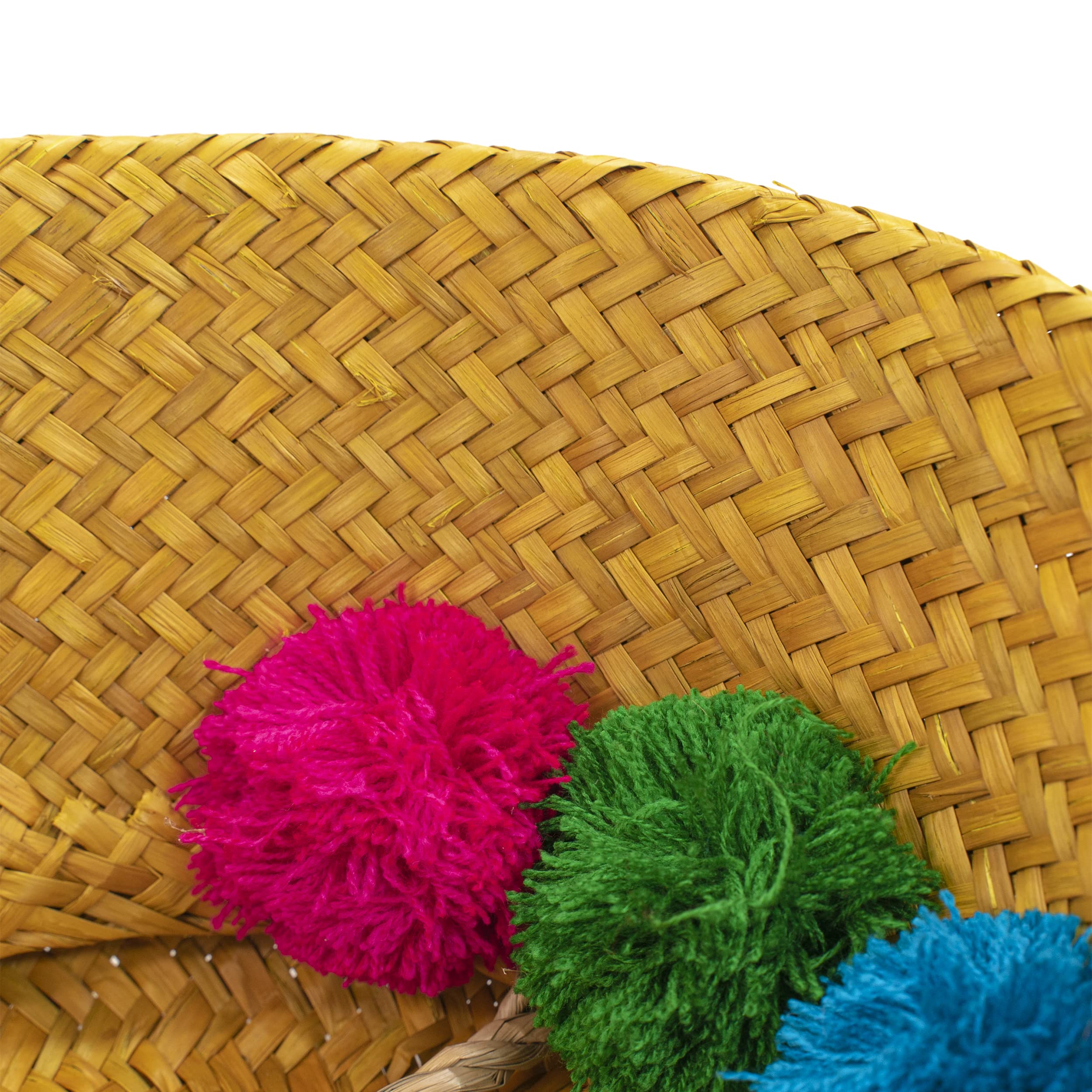 ShelterCast Dyed Seagrass Belly Basket with 8 Pompoms And Handle. (Yellow(Large))