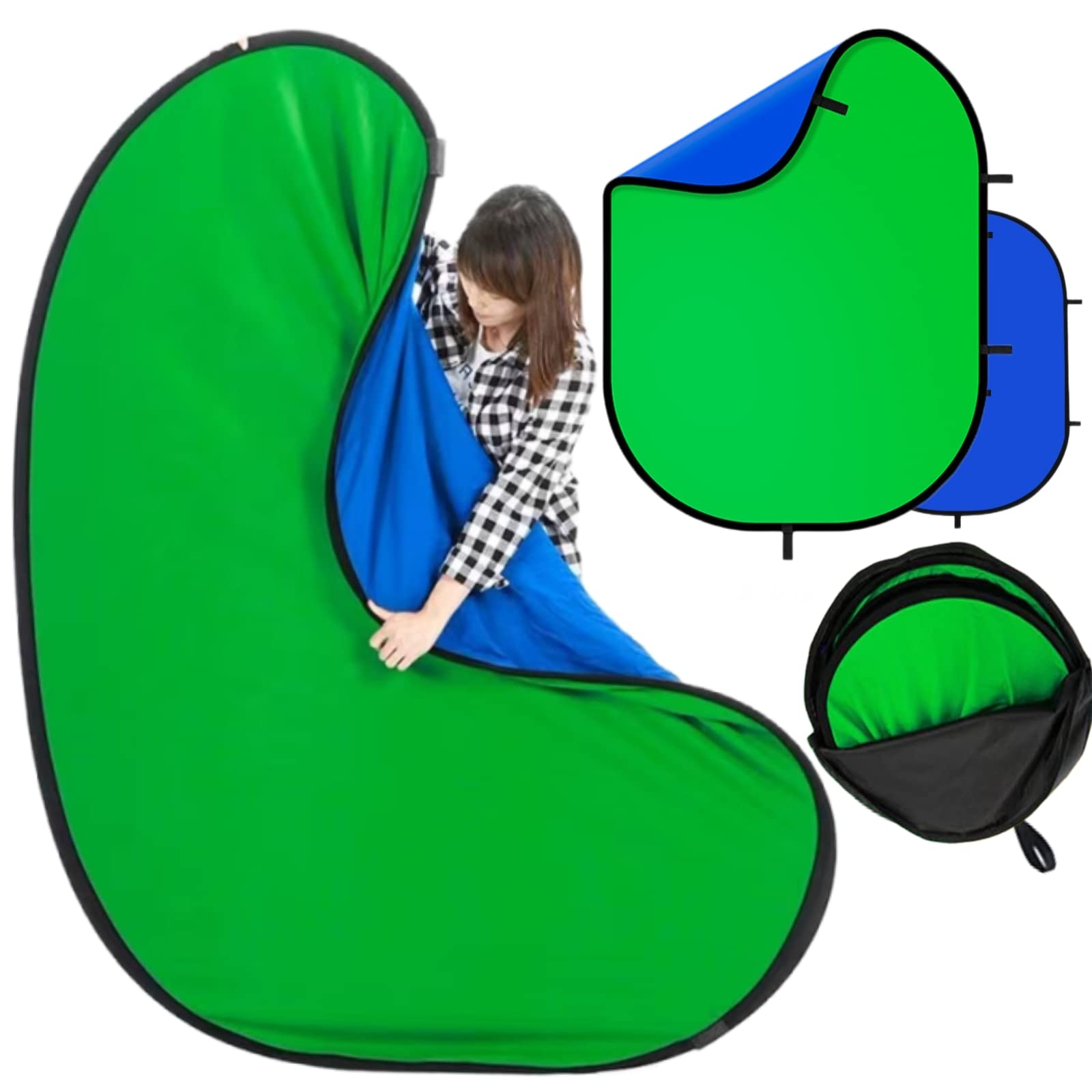 Blue Screen Green Screen Backdrop Double Sided Collapsible Green Screen with Carrying Bag,Portable Pop Up Green Screen Background for Streaming Webcam (Blue Green Screen, 39.4 * 59.1")