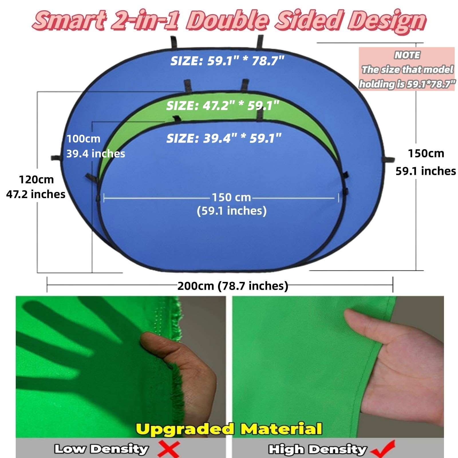 Blue Screen Green Screen Backdrop Double Sided Collapsible Green Screen with Carrying Bag,Portable Pop Up Green Screen Background for Streaming Webcam (Blue Green Screen, 39.4 * 59.1")