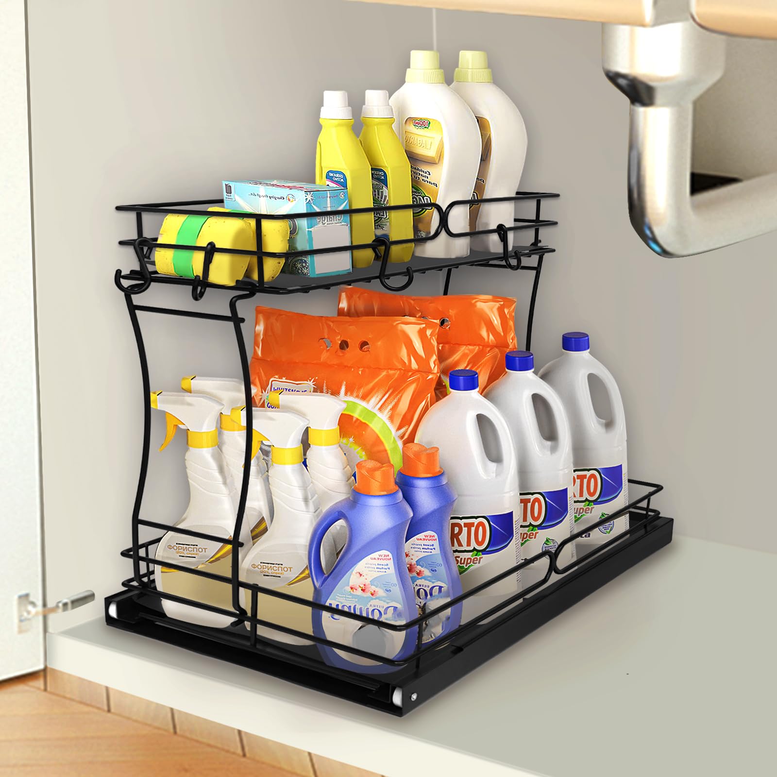 YidaSouko Pull Out Cabinet Organizer,2 Tier Under Sink Organizer Storage Shelf with Sliding,for Kitchen & Bathroom, Least 11" Cabinet Opening