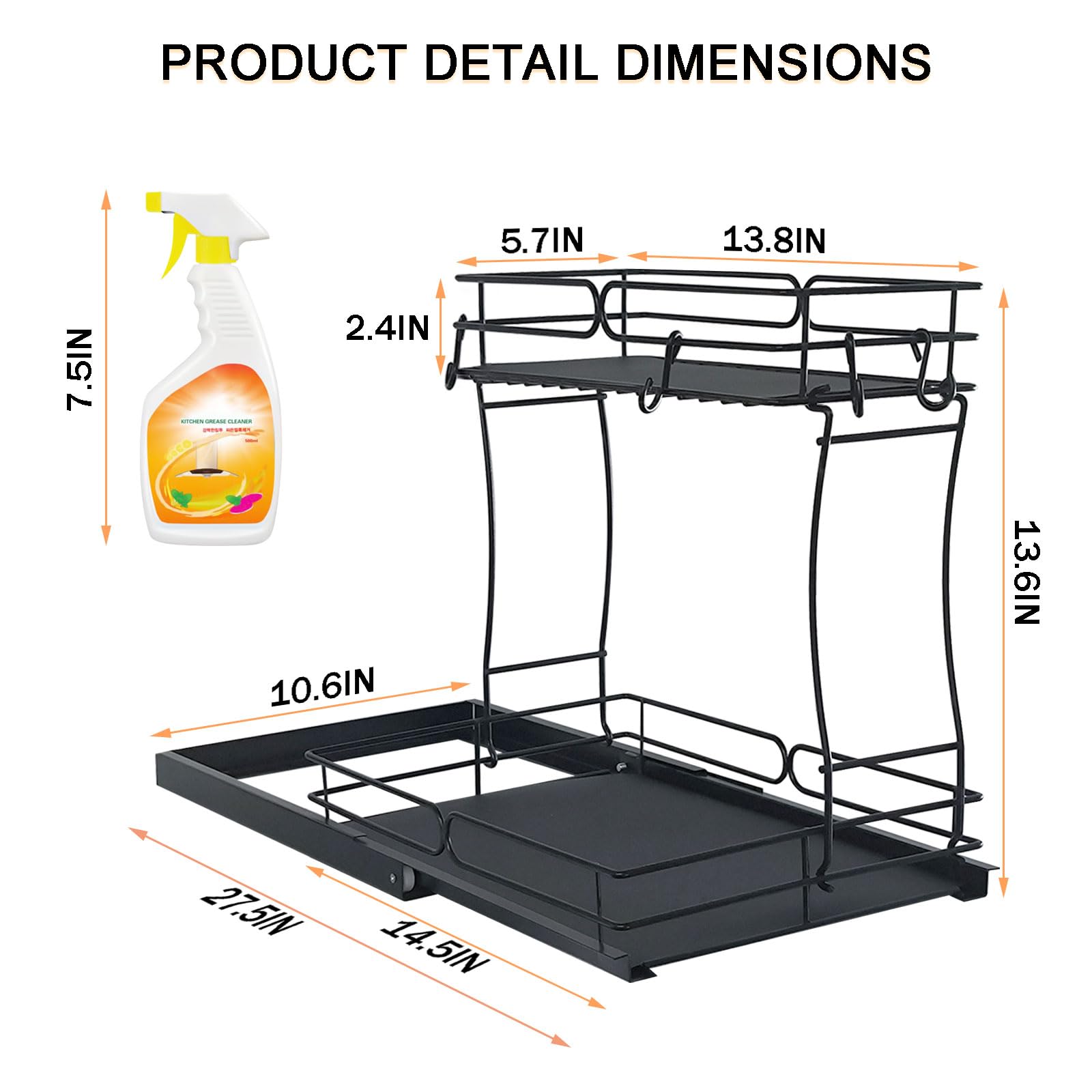 YidaSouko Pull Out Cabinet Organizer,2 Tier Under Sink Organizer Storage Shelf with Sliding,for Kitchen & Bathroom, Least 11" Cabinet Opening