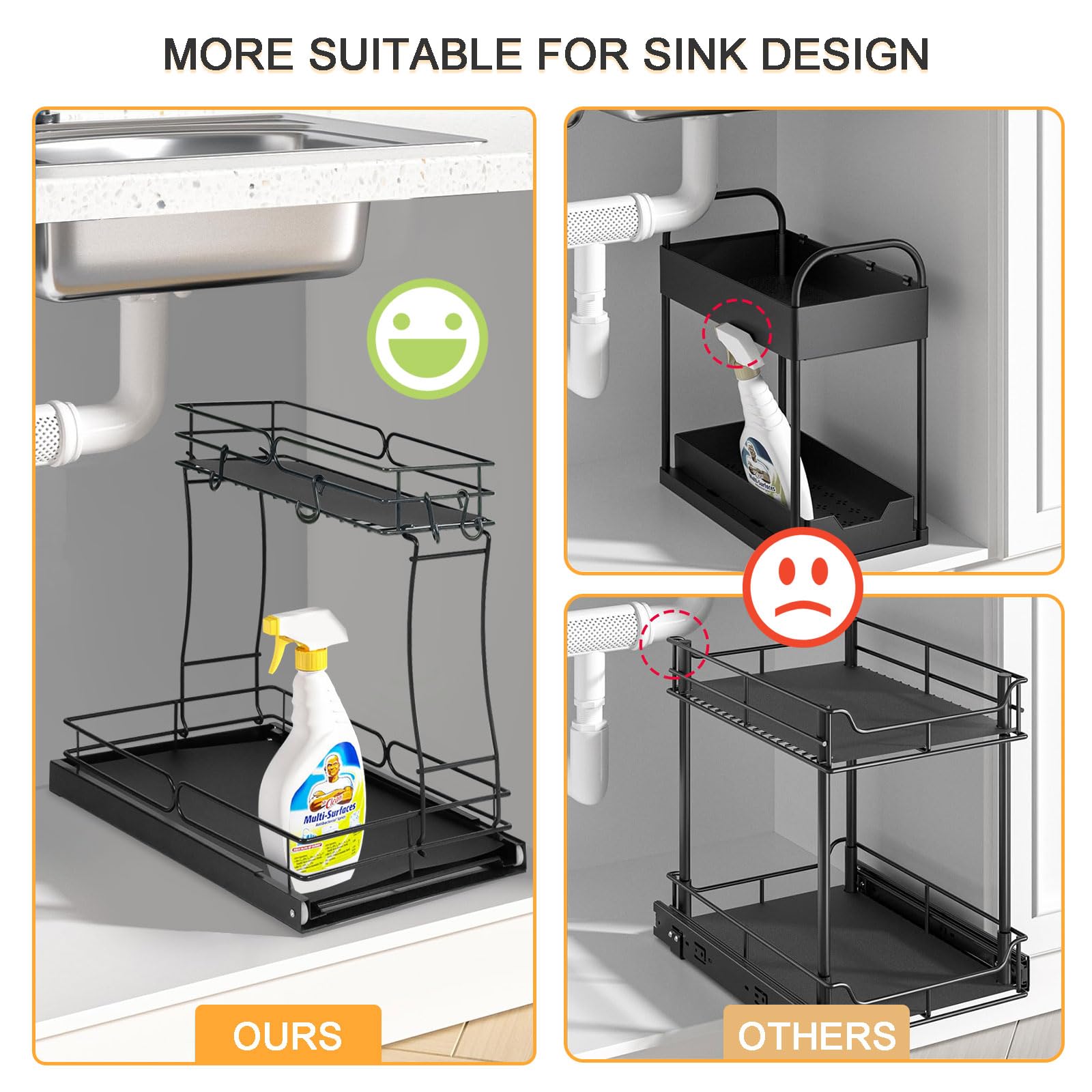 YidaSouko Pull Out Cabinet Organizer,2 Tier Under Sink Organizer Storage Shelf with Sliding,for Kitchen & Bathroom, Least 11" Cabinet Opening