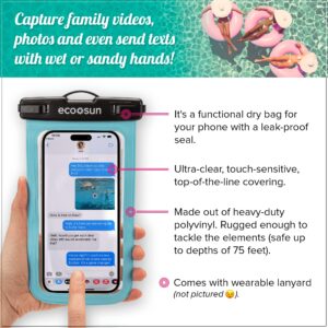 Eco Sun Waterproof Phone Pouch (2-Pack) — Designed in Hawaii — Case Fits All iPhones (incl. 15 Pro Max), Samsung Galaxy S24 & More Blue/Pink