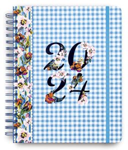 vera bradley hardcover daily planner 2023-2024, spiral planner dated august 2023 - december 2024, jumbo size cute planner, weekly planner with monthly calendar, stickers, & pockets, sea air floral