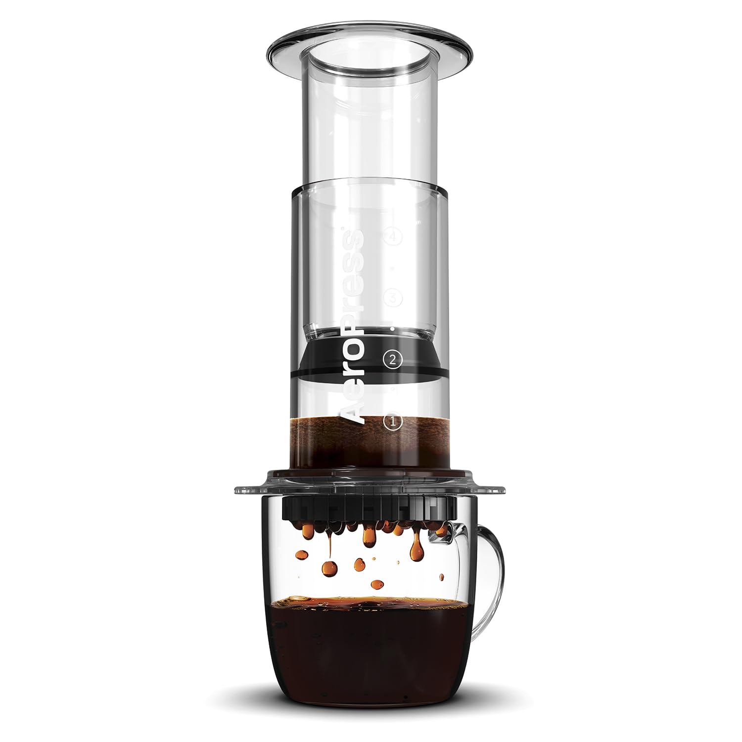 AeroPress Clear Coffee Press – 3 in 1 brew method combines French Press, Pourover, Espresso - Full bodied coffee without grit or bitterness - Small portable coffee maker for camping & travel