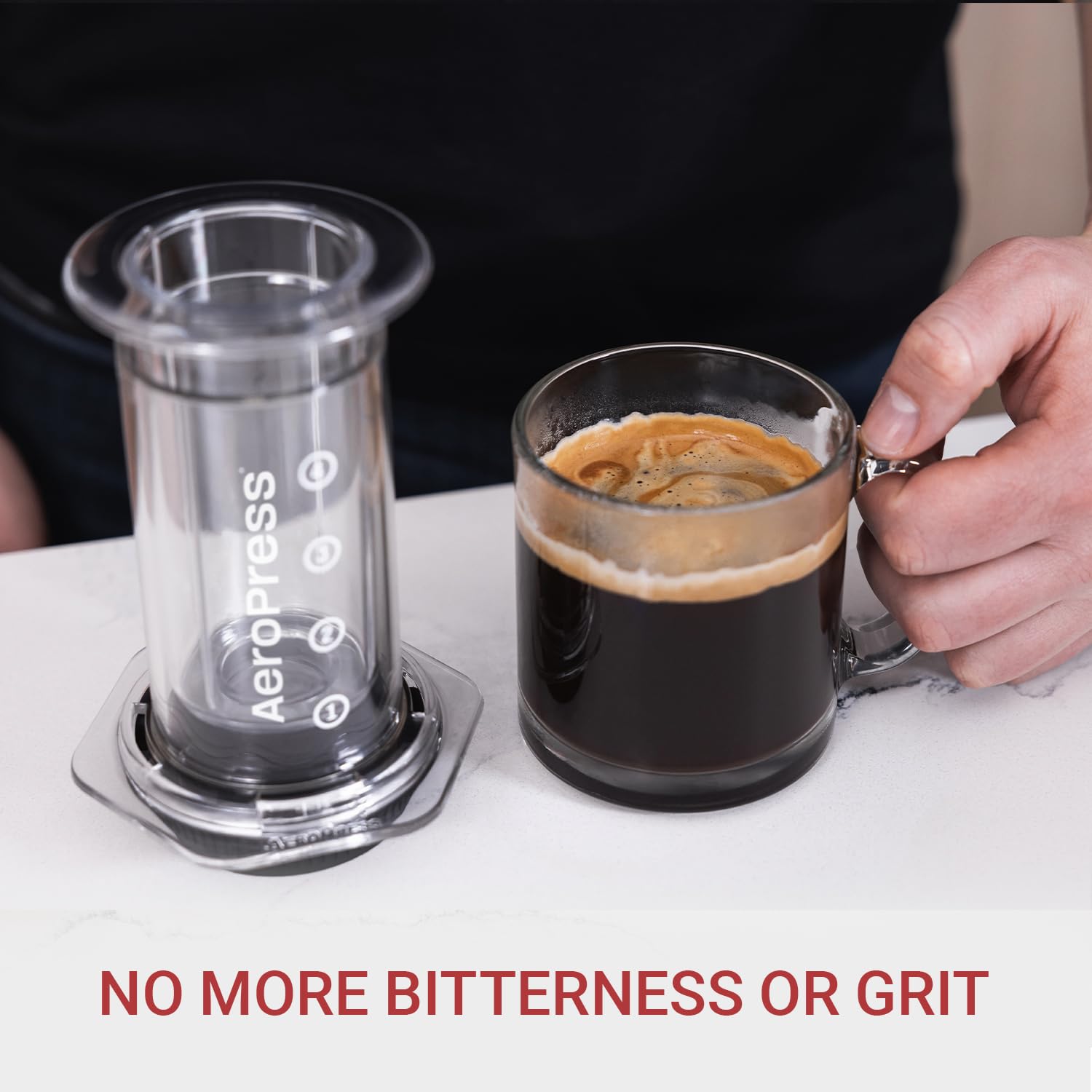 AeroPress Clear Coffee Press – 3 in 1 brew method combines French Press, Pourover, Espresso - Full bodied coffee without grit or bitterness - Small portable coffee maker for camping & travel