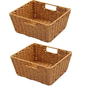 kovot woven wicker storage baskets with built-in carry handles - 9.75" l x 8.5" w x 4.5" h (2-pack)
