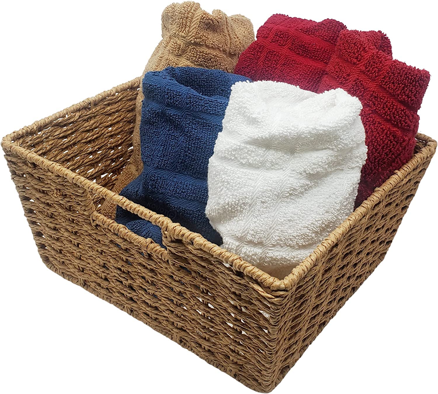 Kovot Woven Wicker Storage Baskets with Built-in Carry Handles - 9.75" L x 8.5" W x 4.5" H (2-Pack)