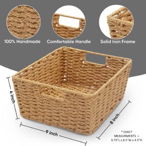 Kovot Woven Wicker Storage Baskets with Built-in Carry Handles - 9.75" L x 8.5" W x 4.5" H (2-Pack)