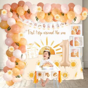 Shempeium First Trip Around The Sun Birthday Decorations Party Supplies, Boho Sun 1st Birthday Decorations for Girl, 1st Birthday Girl Decoration, Sun Theme First Birthday Party Supplies