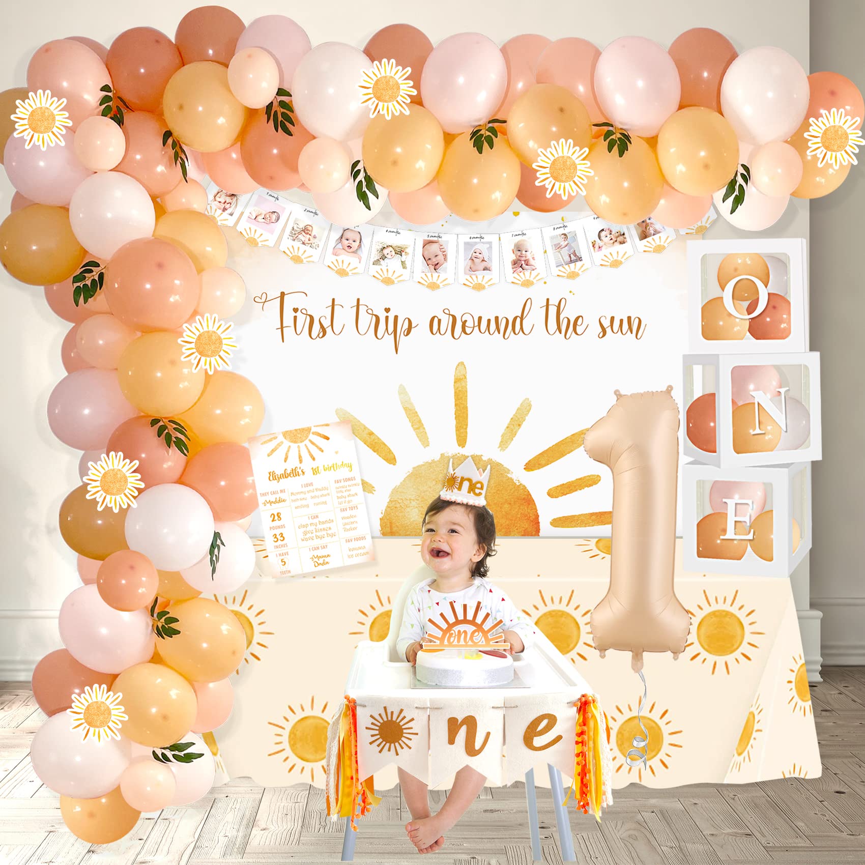 Shempeium First Trip Around The Sun Birthday Decorations Party Supplies, Boho Sun 1st Birthday Decorations for Girl, 1st Birthday Girl Decoration, Sun Theme First Birthday Party Supplies