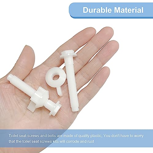 2PCS Universal Toilet Seat Screws, White Plastic Toilet Seat Hinge Bolt Screws with Nuts Replacement, Diameter 3/8 Inch Toilet Seat Bolt Hardware Kit for Top Mount Toilet Seat Hinges