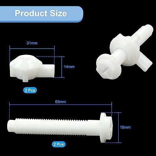 2PCS Universal Toilet Seat Screws, White Plastic Toilet Seat Hinge Bolt Screws with Nuts Replacement, Diameter 3/8 Inch Toilet Seat Bolt Hardware Kit for Top Mount Toilet Seat Hinges