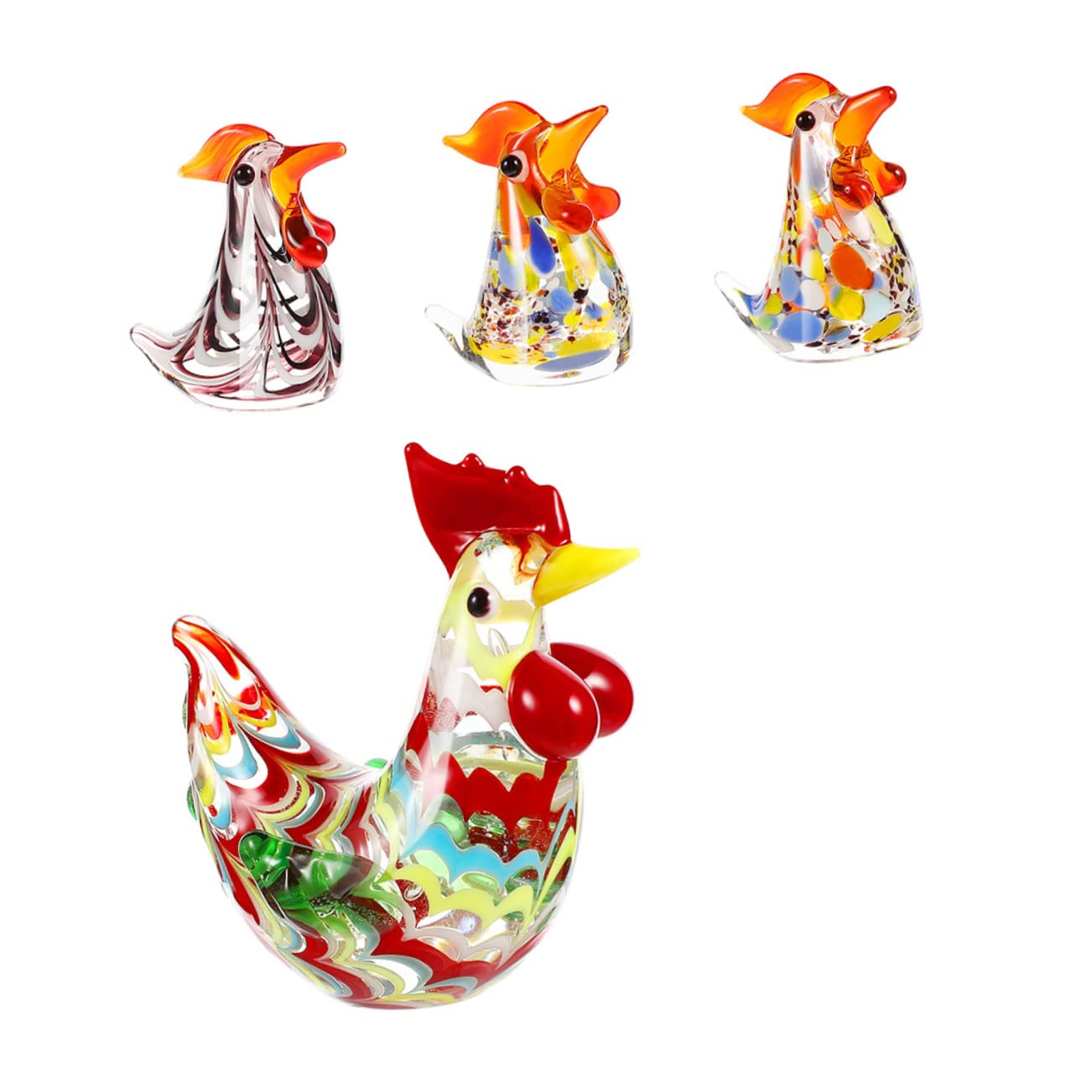 FOYTOKI Japanese Style Animals Statues Home Decors 4pcs Animal Decorations Japanese-Style Glass Crafts Rooster Statue Glass Animal Miniature