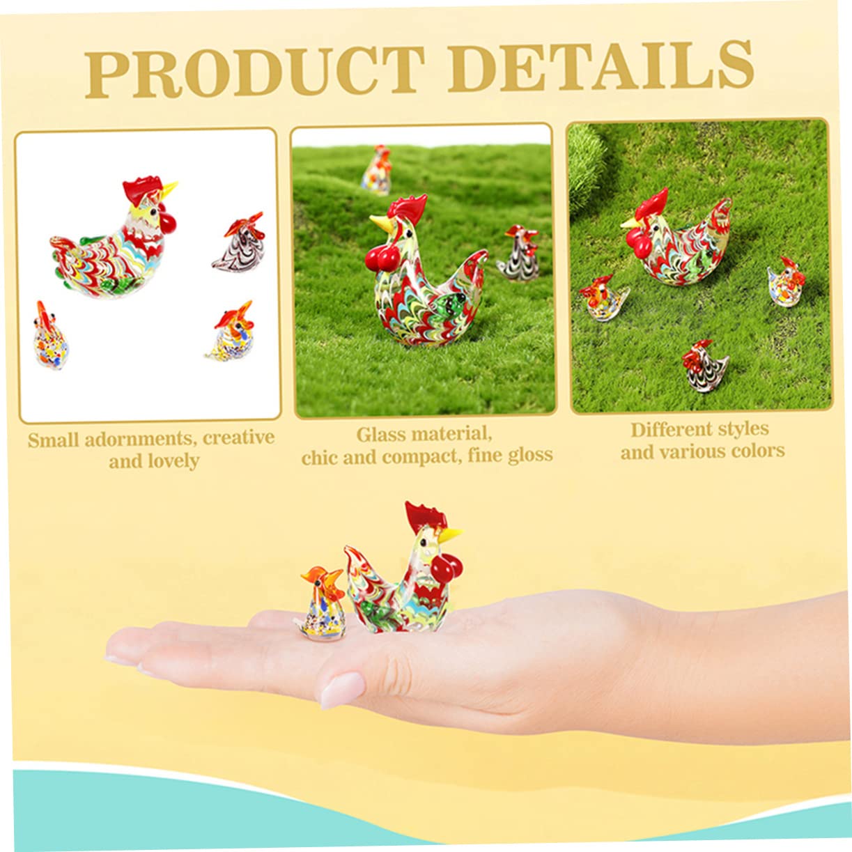 FOYTOKI Japanese Style Animals Statues Home Decors 4pcs Animal Decorations Japanese-Style Glass Crafts Rooster Statue Glass Animal Miniature