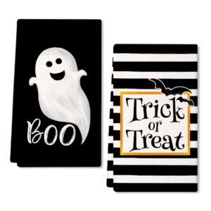 geeory halloween kitchen dish towels set of 2,trick or treat white ghost stripes 18x26 inch drying dishcloth,farmhouse home decoration gd123