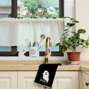 GEEORY Halloween Kitchen Dish Towels Set of 2,Trick or Treat White Ghost Stripes 18x26 Inch Drying Dishcloth,Farmhouse Home Decoration GD123