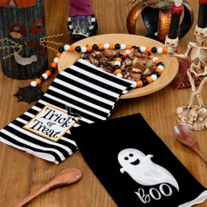 GEEORY Halloween Kitchen Dish Towels Set of 2,Trick or Treat White Ghost Stripes 18x26 Inch Drying Dishcloth,Farmhouse Home Decoration GD123