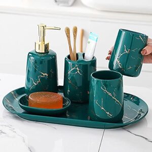 Soap Pump Dispenser 6pcs Ceramic Bathroom Accessories Set Bathroom Accessories for Bathroom Hotel Restroom Includes Soap Dispenser Toothbrush Holder Tumbler Soap Dish and Tray Bottles Dispenser ( Colo