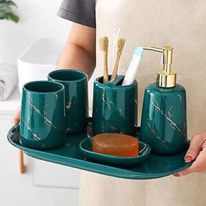 Soap Pump Dispenser 6pcs Ceramic Bathroom Accessories Set Bathroom Accessories for Bathroom Hotel Restroom Includes Soap Dispenser Toothbrush Holder Tumbler Soap Dish and Tray Bottles Dispenser ( Colo