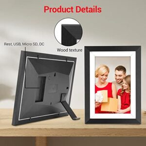 FRAMEO 10.1 Inch Digital Picture Frame WiFi IPS Touch Screen Wood Photo Frame Display, HD 1280x800 with 16GB Storage Auto-Rotate Easy Setup-Gift for Friends Family Share Moments Instantly