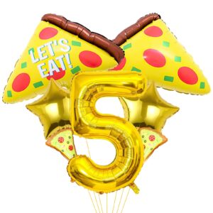 7pcs pizza balloons, pizza birthday number mylar foil balloon pizza slice party supplies pizzaria birthday decorations (5th)