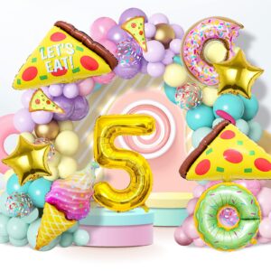 7pcs Pizza Balloons, Pizza Birthday Number Mylar Foil Balloon Pizza Slice Party Supplies Pizzaria Birthday Decorations (5th)