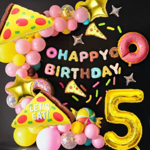 7pcs Pizza Balloons, Pizza Birthday Number Mylar Foil Balloon Pizza Slice Party Supplies Pizzaria Birthday Decorations (5th)