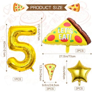 7pcs Pizza Balloons, Pizza Birthday Number Mylar Foil Balloon Pizza Slice Party Supplies Pizzaria Birthday Decorations (5th)