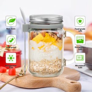 WANJOTEC Mason Jars 16 oz with Lids, 4 Pack Overnight Oats Containers with Lids and Handle, Breakfast On-the-Go Container Airtight Oatmeal Yogurt Container for Cereal,Salad,Milk