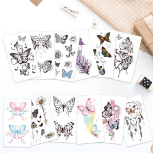 Glow In The Dark Butterfly Tattoos for Kids Girls, Konsait 12 Sheets Safe and Easy to Use Neon Butterfly Temporary Tattoos, Temporary Butterfly Glow Tattoos Glow Party Makeup Supplies Party Favors