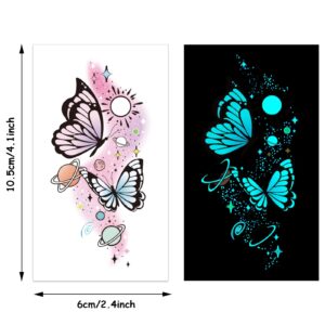 Glow In The Dark Butterfly Tattoos for Kids Girls, Konsait 12 Sheets Safe and Easy to Use Neon Butterfly Temporary Tattoos, Temporary Butterfly Glow Tattoos Glow Party Makeup Supplies Party Favors