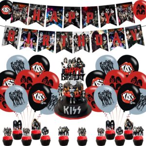rock music party decorations,birthday party supplies for rock music band party supplies includes banner - 12 cake toppers - 18 balloons
