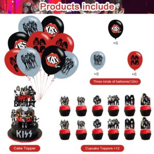 Rock Music Party Decorations,Birthday Party Supplies For Rock Music Band Party Supplies Includes Banner - 12 Cake Toppers - 18 Balloons