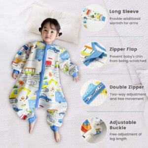 LILBESTIE Toddler Sleep Sack with Feet, 1.5 TOG Wearable Blanket with Long Sleeves 100% Cotton Baby Sleeping Bag, Rabbit, Large (18M-3T)