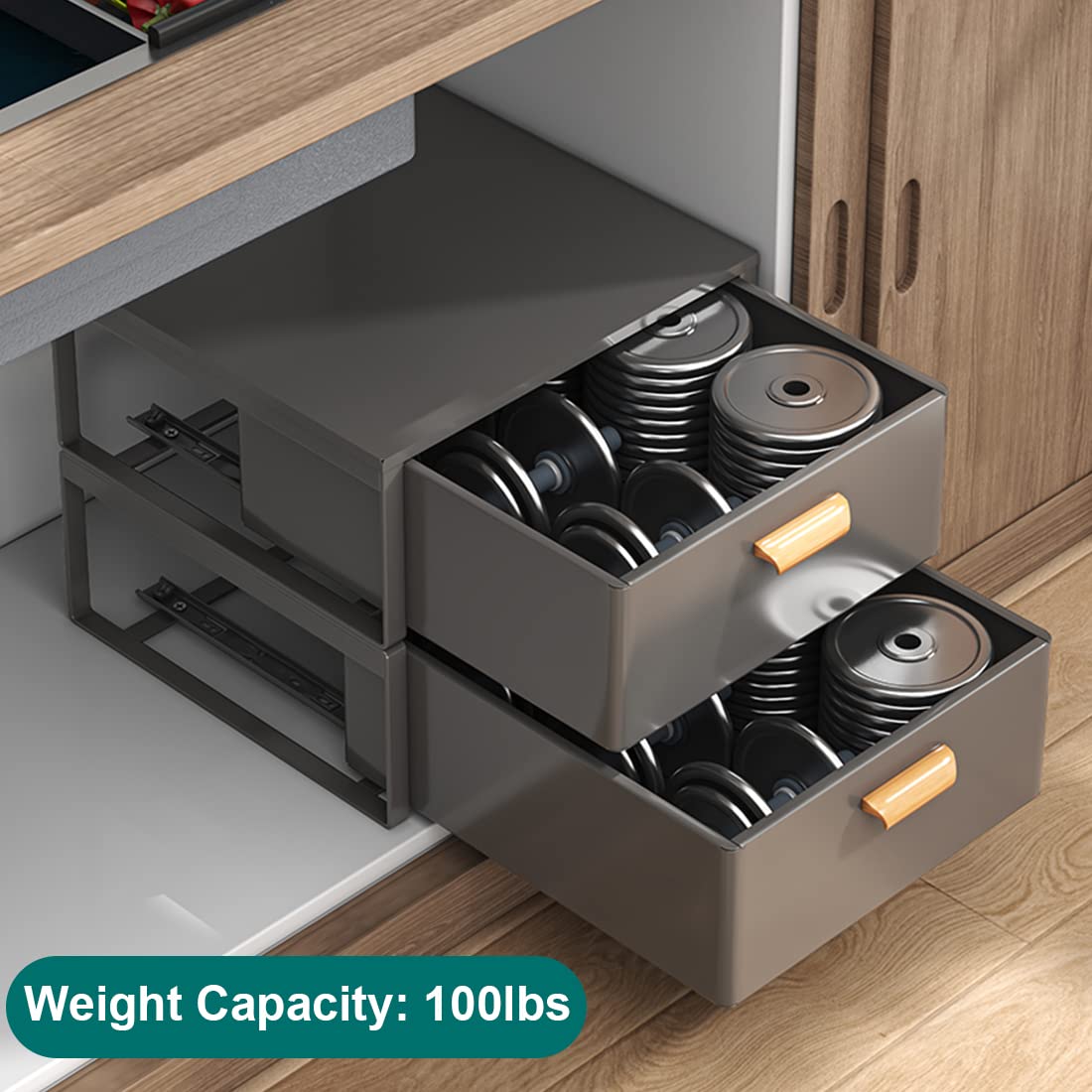 ZHOHO TANT Sliding Cabinet Drawer Organizer, Super Heavy Duty Steel Pull-Out Unit Organizer Drawer with Lid, for Cabinet, Countertop, Home and Office(W15.75'' x D16.1'' x H6.77'' Assembly Free)