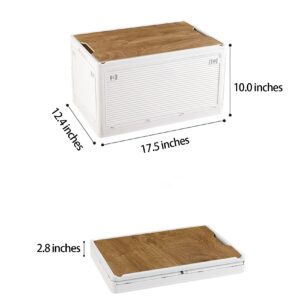 GILKES Foldable Camping Box with Wood Lid, Plastic Suitcase Storage Box Container with Wheels, Car Storage Bin with Handles, Folding&Stackable Storage Crate For Home, Office, Car, Picnic, Camping