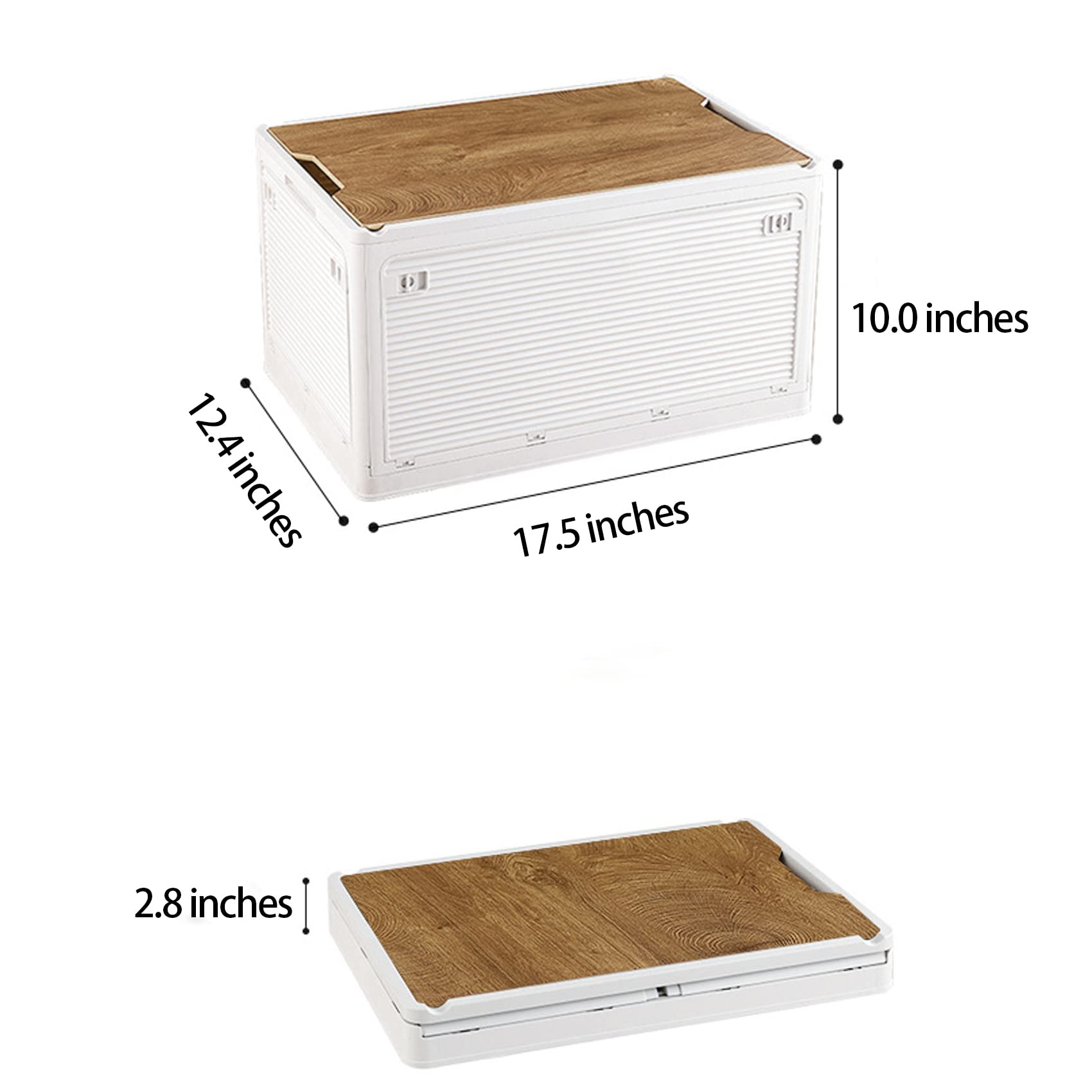 GILKES Foldable Camping Box with Wood Lid, Plastic Suitcase Storage Box Container with Wheels, Car Storage Bin with Handles, Folding&Stackable Storage Crate For Home, Office, Car, Picnic, Camping