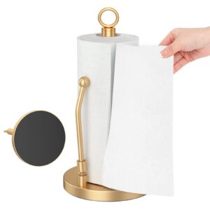 paper towel holder stainless steel - one hand tear paper towel dispenser standing weighted base non slip, spring arm, stainless steel paper towel fits in kitchen bathroom countertop (gold)