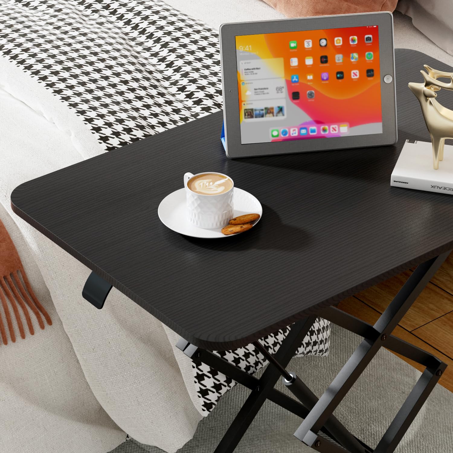 ZMYCZ Desk, Height Adjustable Converter, 31.5''x20'' Workstation, Ergonomic Gas Desk, Sit Stand Tabletop Monitor and Laptop Riser (Black)