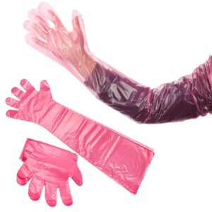 suchxng 100pcs disposable long arm gloves, 35.5 inch veterinary insemination rectal long gloves soft plastic film gloves for household cleaning field dressing