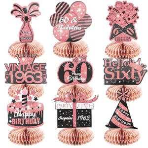 9pcs 60th birthday decorations men, glittery happy 60th birthday centerpieces for tables decorations for women, honeycomb table topper, best gifts for sixty years birthday party decoration supplies.