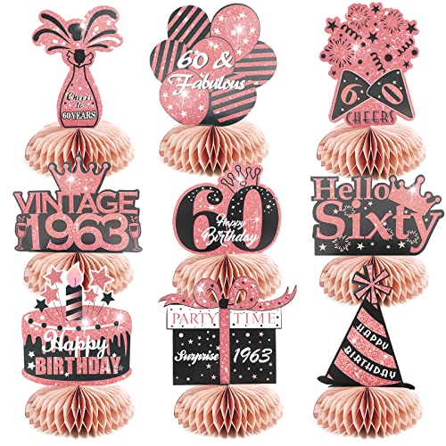 9Pcs 60th Birthday Decorations Men, Glittery Happy 60th Birthday Centerpieces for Tables Decorations for Women, Honeycomb Table Topper, Best Gifts for Sixty Years Birthday Party Decoration Supplies.