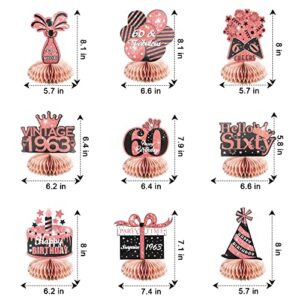 9Pcs 60th Birthday Decorations Men, Glittery Happy 60th Birthday Centerpieces for Tables Decorations for Women, Honeycomb Table Topper, Best Gifts for Sixty Years Birthday Party Decoration Supplies.