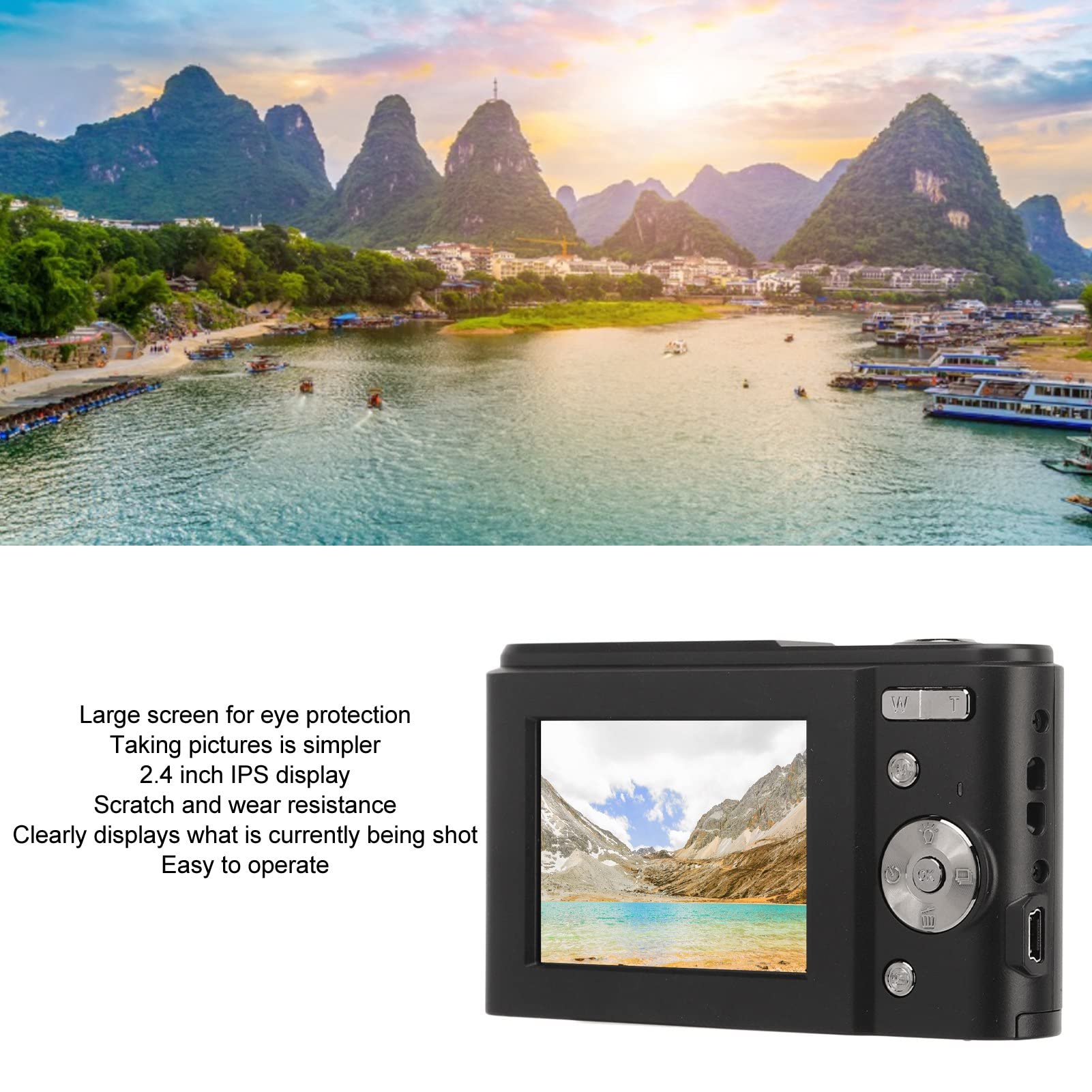 Digital Camera, 1080P HD 2.4 Inch IPS Display Mini Compact Pocket Camera with 16X Zoom, Portable and Rechargeable Video Camera for Adults, Students, Kids, Travel (Star Black)